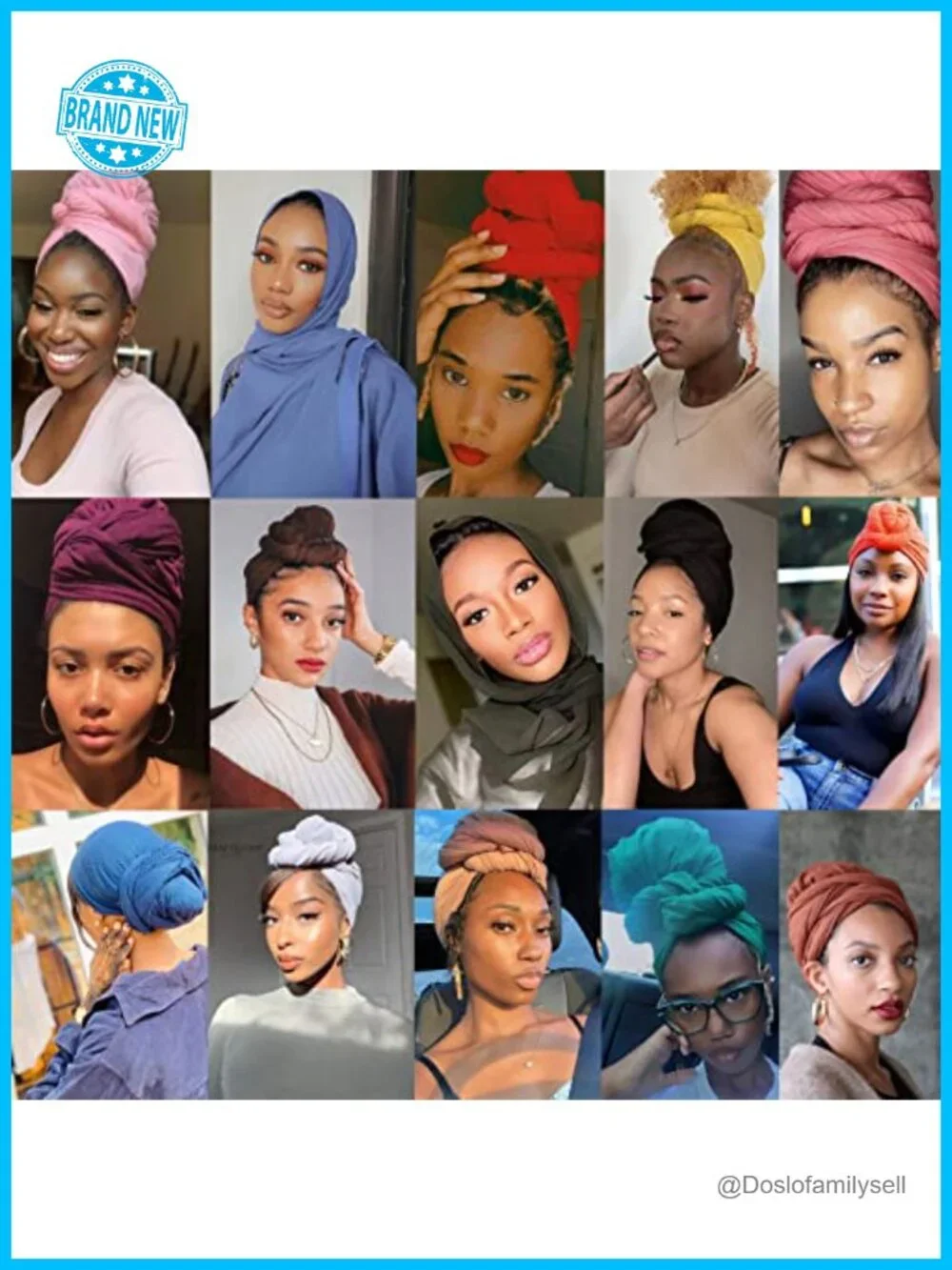 5-Pack Solid Stretch Jersey Hijab Scarves Long Soft Head Wraps